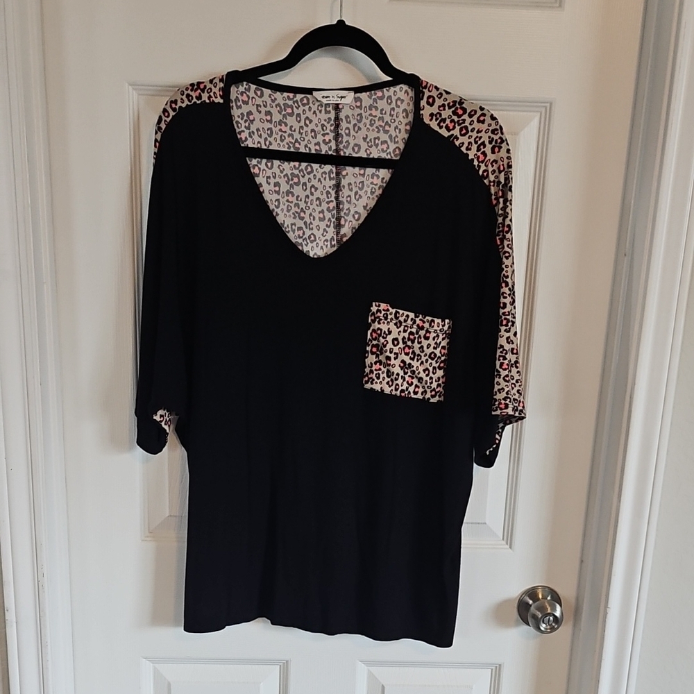 Pink and Black 3/4 Sleeve Boxy T-Shirt